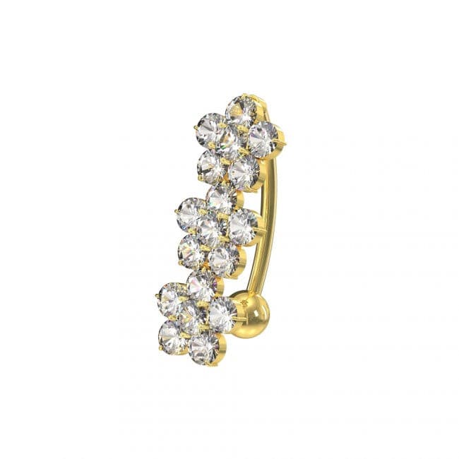 925 Sterling Silver Jewelled Flower Design Non- Moving Belly Ring - Monster Piercing