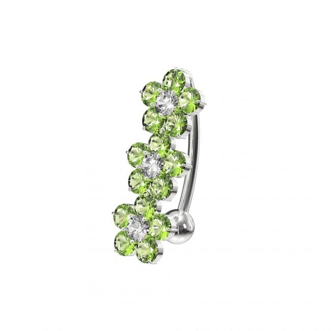 925 Sterling Silver Jewelled Flower Design Non- Moving Belly Ring - Monster Piercing