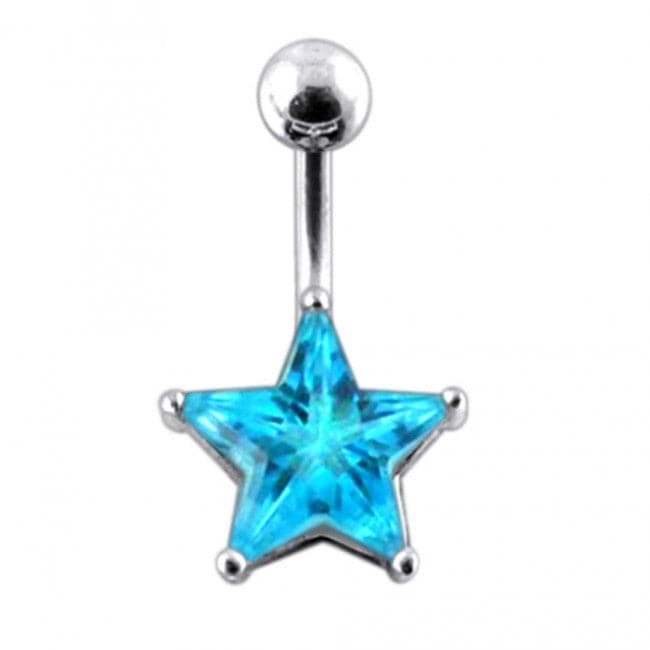 925 Sterling Silver Jewelled Star Non-Moving Belly Ring - Monster Piercing
