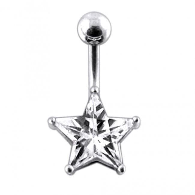 925 Sterling Silver Jewelled Star Non-Moving Belly Ring - Monster Piercing