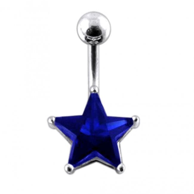 925 Sterling Silver Jewelled Star Non-Moving Belly Ring - Monster Piercing