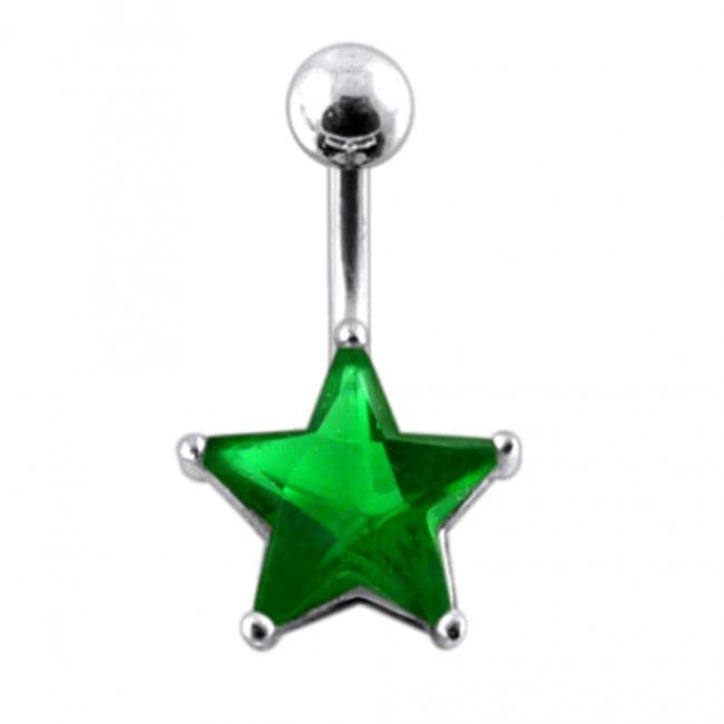 925 Sterling Silver Jewelled Star Non-Moving Belly Ring - Monster Piercing
