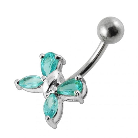 925 Sterling Silver Flower Design Non-moving Belly Ring - Monster Piercing