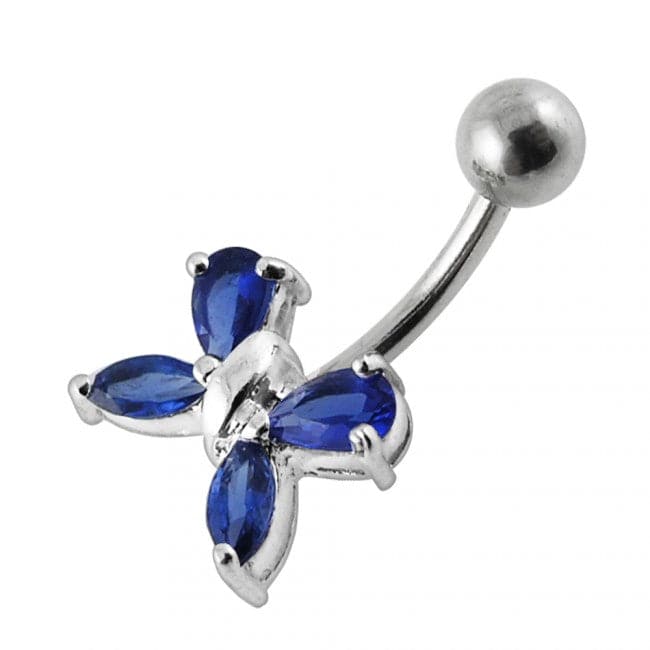 925 Sterling Silver Flower Design Non-moving Belly Ring - Monster Piercing