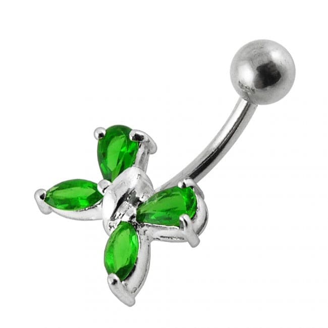 925 Sterling Silver Flower Design Non-moving Belly Ring - Monster Piercing