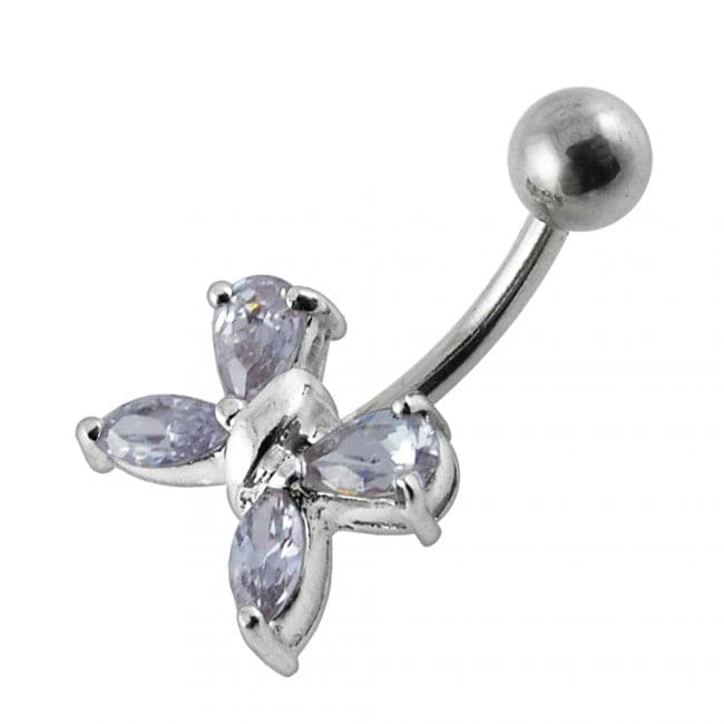 925 Sterling Silver Flower Design Non-moving Belly Ring - Monster Piercing
