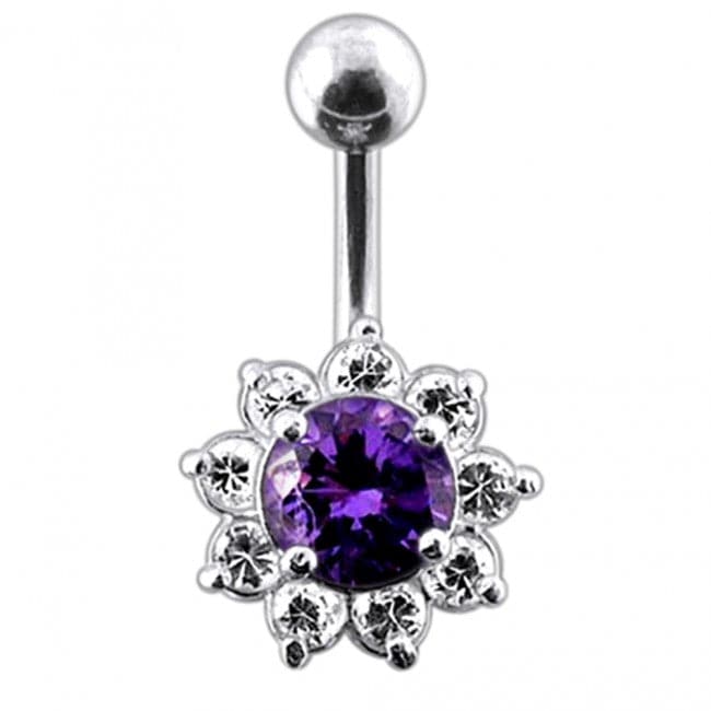 925 Sterling Silver Jewelled Flower Non-Moving Belly Ring - Monster Piercing