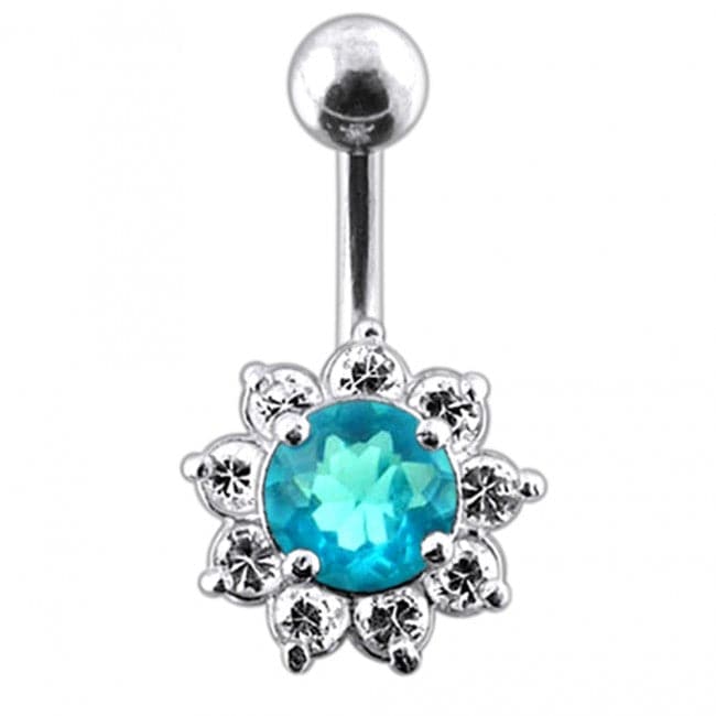 925 Sterling Silver Jewelled Flower Non-Moving Belly Ring - Monster Piercing