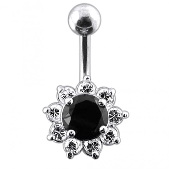 925 Sterling Silver Jewelled Flower Non-Moving Belly Ring - Monster Piercing