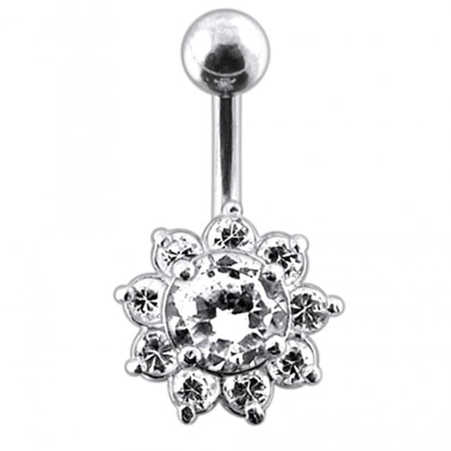 925 Sterling Silver Jewelled Flower Non-Moving Belly Ring - Monster Piercing