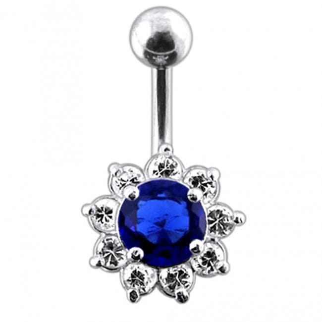 925 Sterling Silver Jewelled Flower Non-Moving Belly Ring - Monster Piercing