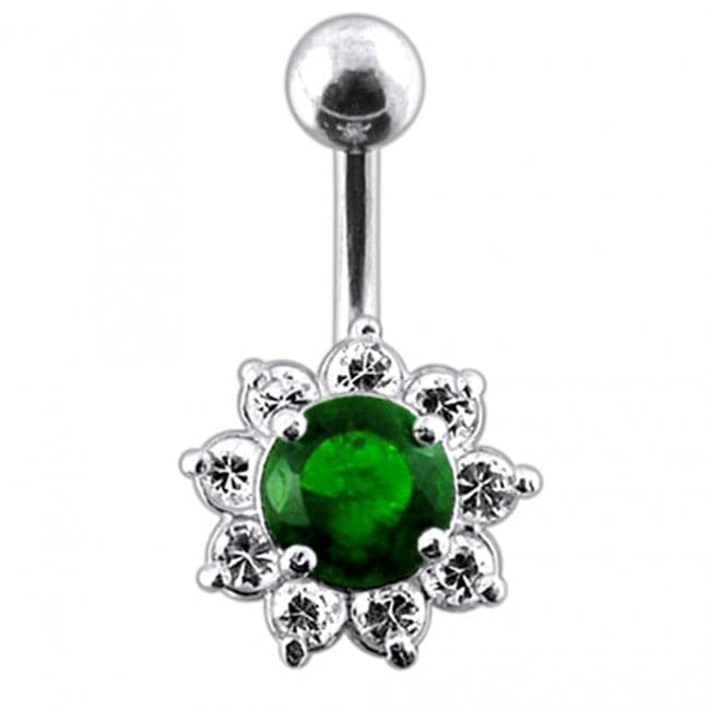 925 Sterling Silver Jewelled Flower Non-Moving Belly Ring - Monster Piercing