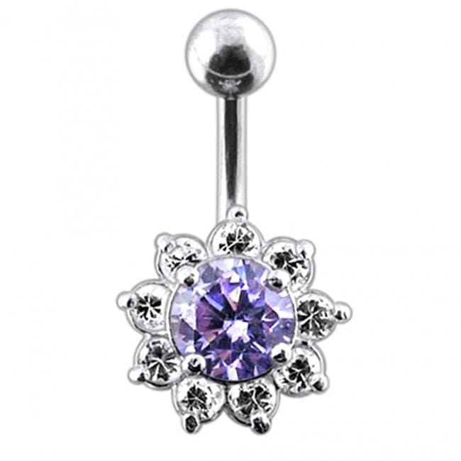 925 Sterling Silver Jewelled Flower Non-Moving Belly Ring - Monster Piercing