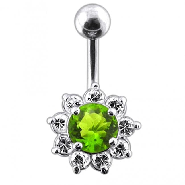 925 Sterling Silver Jewelled Flower Non-Moving Belly Ring - Monster Piercing