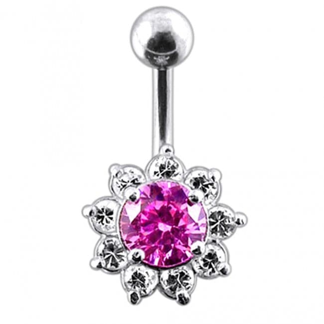 925 Sterling Silver Jewelled Flower Non-Moving Belly Ring - Monster Piercing