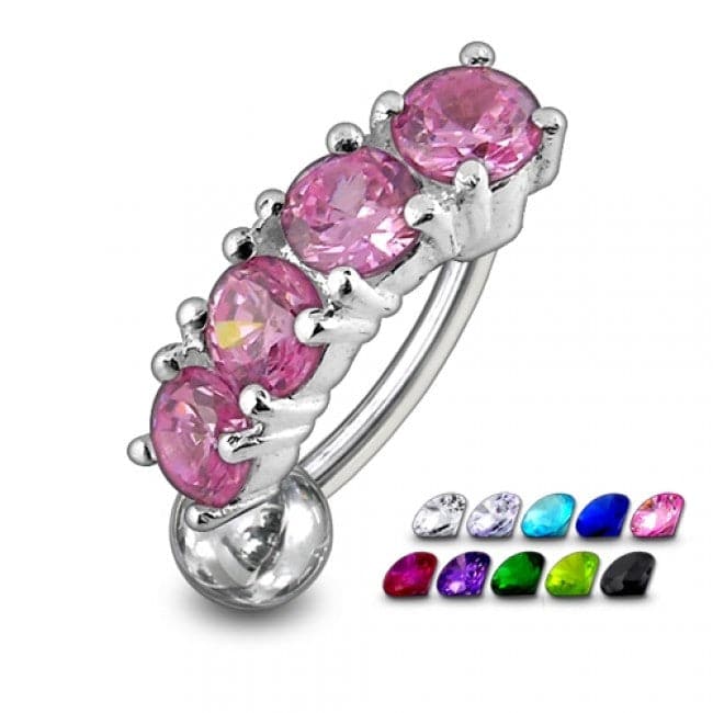 925 Sterling Silver Fancy Jewelled Non-Moving Reverse Belly Ring - Monster Piercing