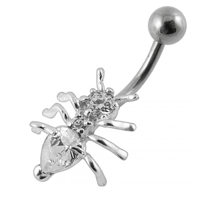 925 Sterling Silver Jewelled Ant Non-Moving Belly Ring - Monster Piercing