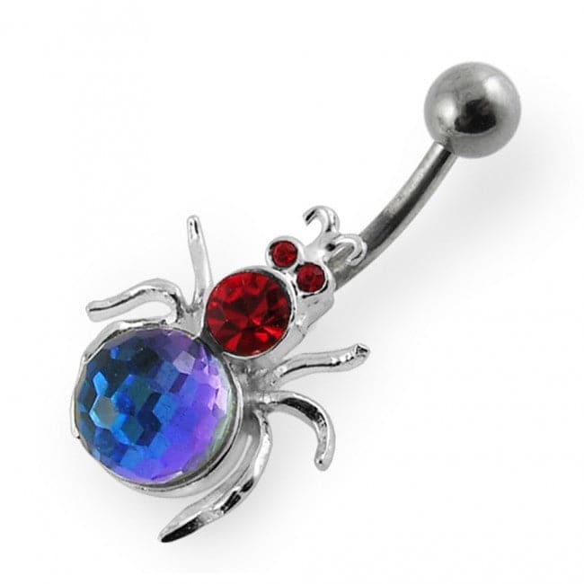 925 Sterling Silver Jewelled Spider Non-Moving Belly Ring - Monster Piercing
