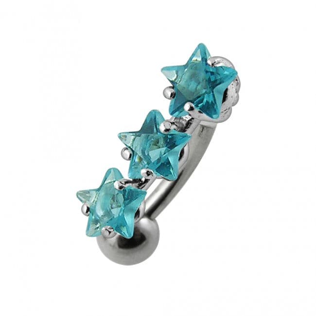 925 Sterling Silver Jewelled Triple Star Non-Moving Belly Ring - Monster Piercing