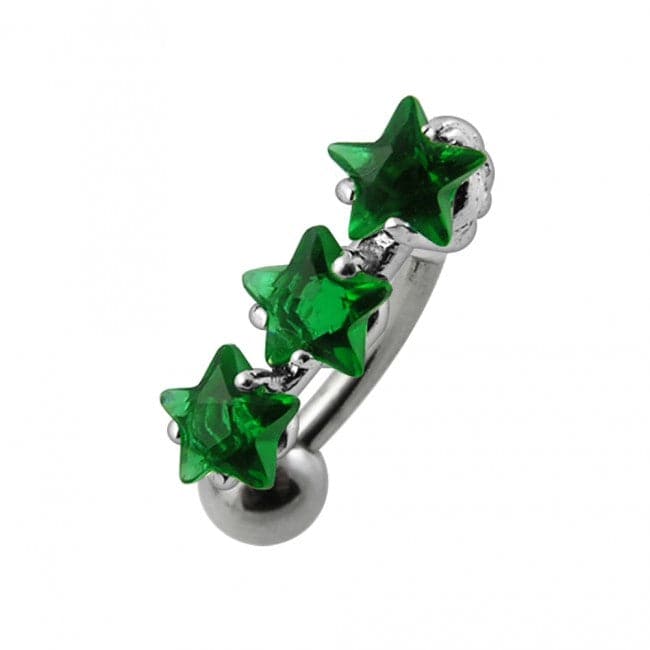 925 Sterling Silver Jewelled Triple Star Non-Moving Belly Ring - Monster Piercing