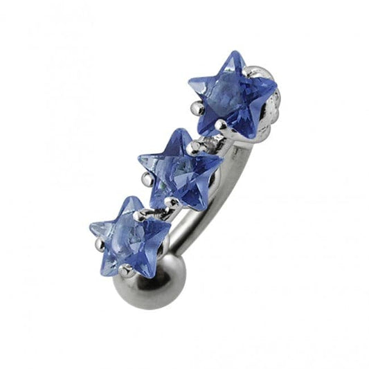 925 Sterling Silver Jewelled Triple Star Non-Moving Belly Ring - Monster Piercing