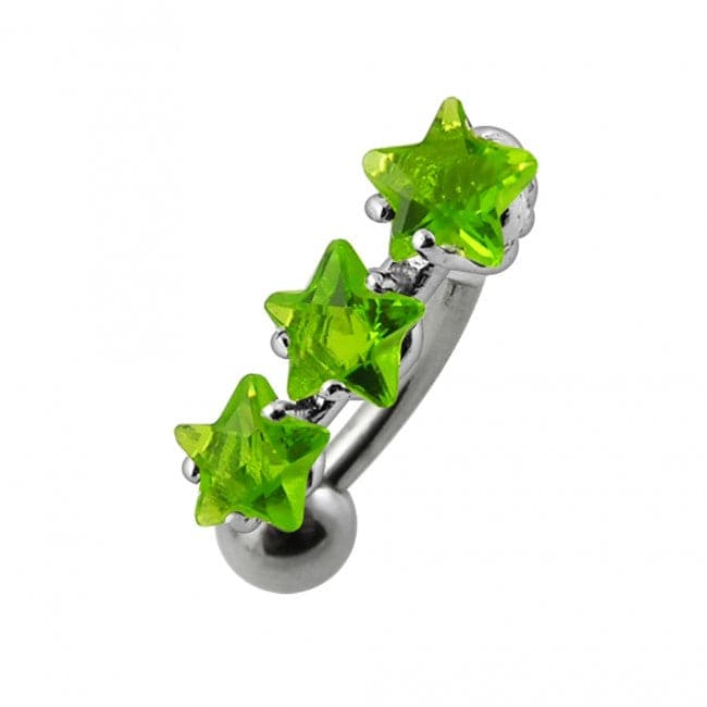 925 Sterling Silver Jewelled Triple Star Non-Moving Belly Ring - Monster Piercing
