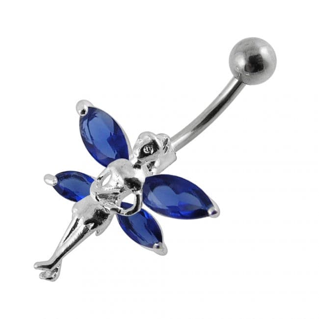 925 Sterling Silver Double Winged Angel Non-Moving Belly Ring - Monster Piercing