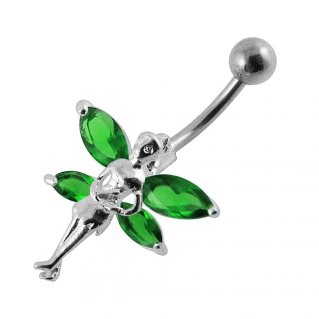925 Sterling Silver Double Winged Angel Non-Moving Belly Ring - Monster Piercing
