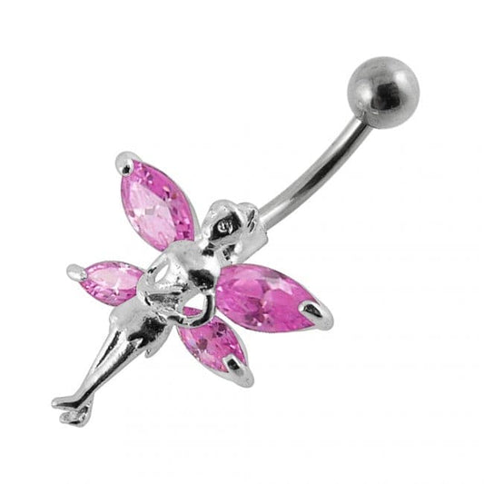 925 Sterling Silver Double Winged Angel Non-Moving Belly Ring - Monster Piercing