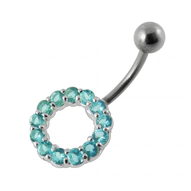 925 Sterling Silver Jewelled Circle Non-Moving Belly Ring - Monster Piercing