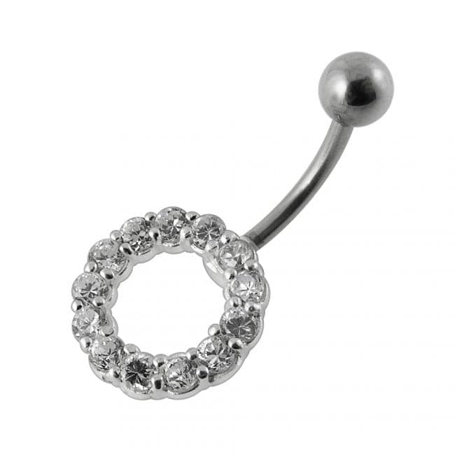 925 Sterling Silver Jewelled Circle Non-Moving Belly Ring - Monster Piercing