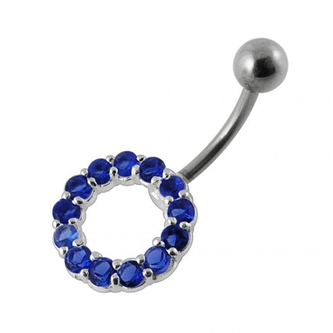 925 Sterling Silver Jewelled Circle Non-Moving Belly Ring - Monster Piercing