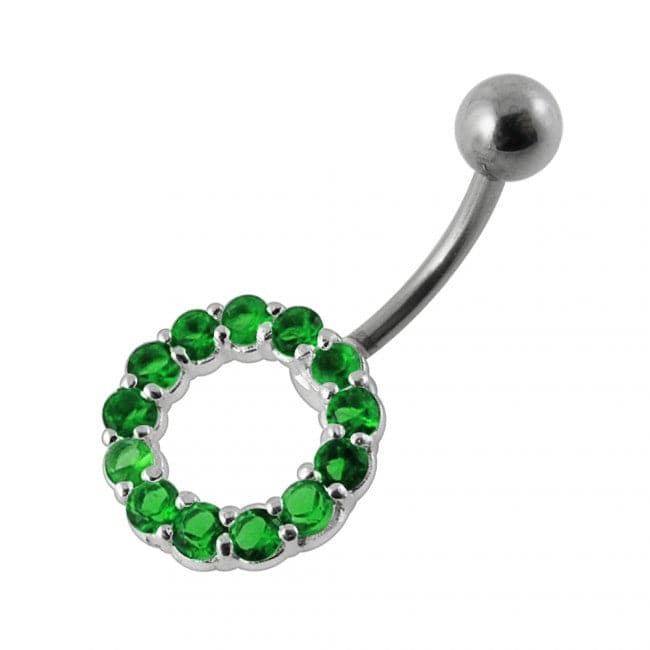 925 Sterling Silver Jewelled Circle Non-Moving Belly Ring - Monster Piercing