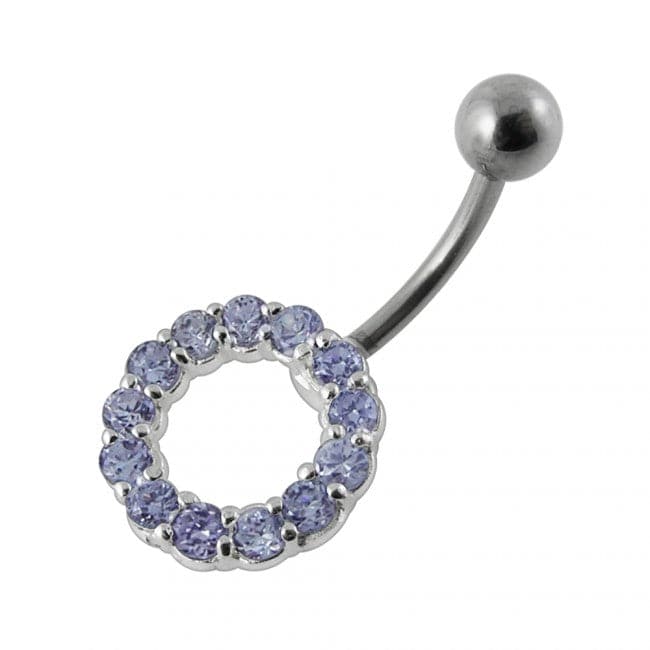 925 Sterling Silver Jewelled Circle Non-Moving Belly Ring - Monster Piercing