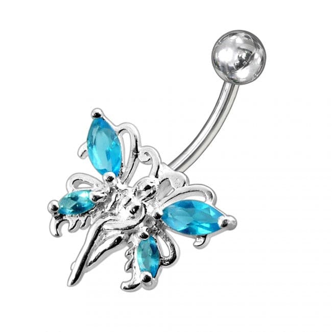 925 Sterling Silver Butterfly angel Jewelled Non-Moving Belly Ring - Monster Piercing
