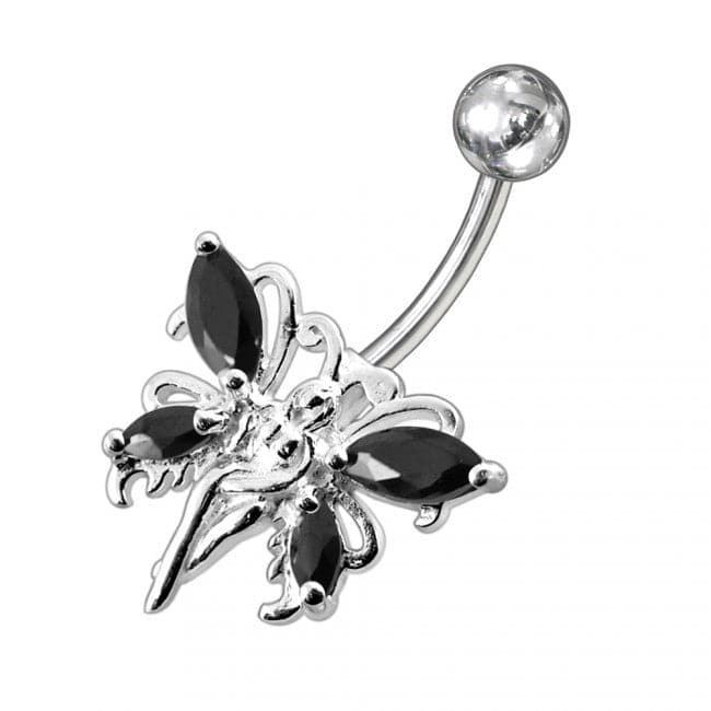 925 Sterling Silver Butterfly angel Jewelled Non-Moving Belly Ring - Monster Piercing