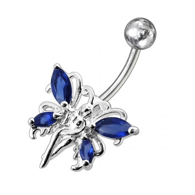 925 Sterling Silver Butterfly angel Jewelled Non-Moving Belly Ring - Monster Piercing