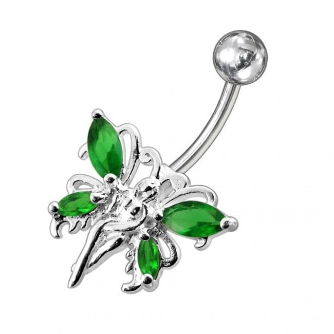 925 Sterling Silver Butterfly angel Jewelled Non-Moving Belly Ring - Monster Piercing