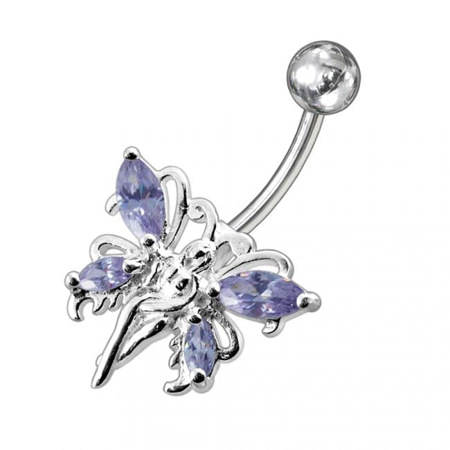 925 Sterling Silver Butterfly angel Jewelled Non-Moving Belly Ring - Monster Piercing