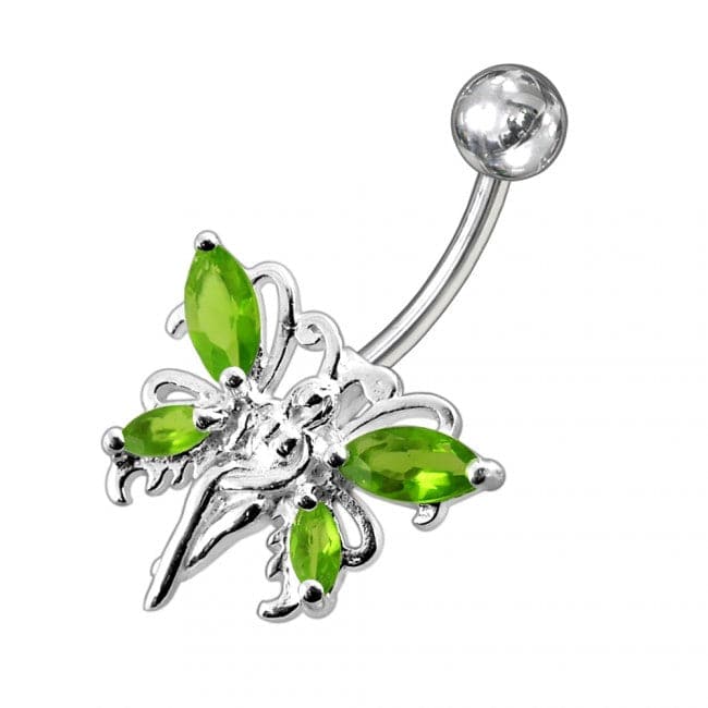 925 Sterling Silver Butterfly angel Jewelled Non-Moving Belly Ring - Monster Piercing
