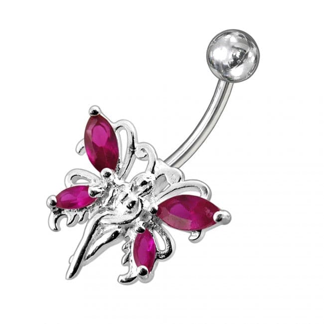 925 Sterling Silver Butterfly angel Jewelled Non-Moving Belly Ring - Monster Piercing