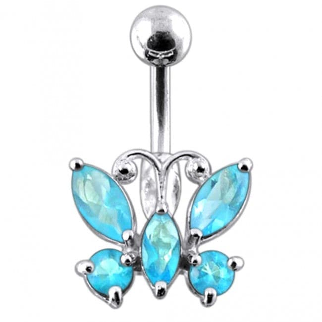 925 Sterling Silver Jewelled Butterfly Non-Moving Belly Ring - Monster Piercing