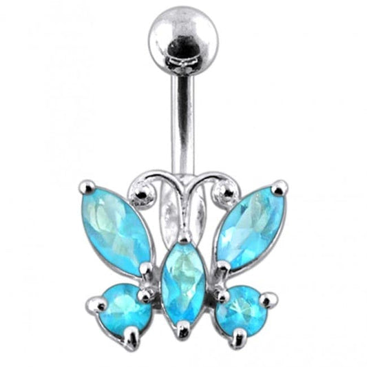 925 Sterling Silver Jewelled Butterfly Non-Moving Belly Ring - Monster Piercing