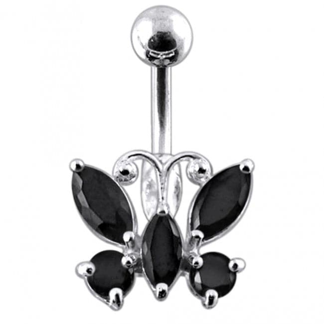 925 Sterling Silver Jewelled Butterfly Non-Moving Belly Ring - Monster Piercing