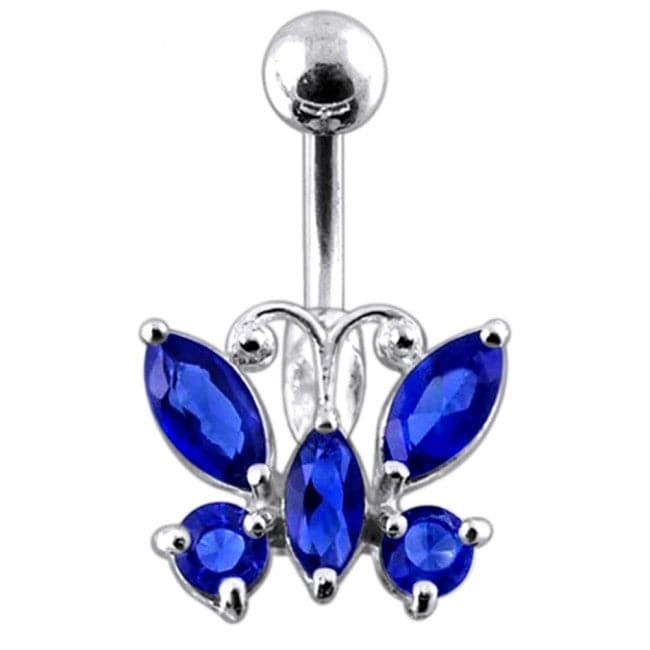 925 Sterling Silver Jewelled Butterfly Non-Moving Belly Ring - Monster Piercing