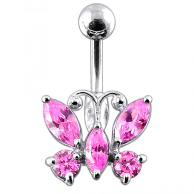925 Sterling Silver Jewelled Butterfly Non-Moving Belly Ring - Monster Piercing
