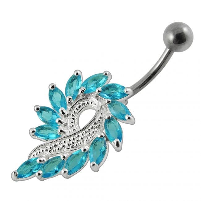 925 Sterling Silver Imaginary Jewelled Flower Non-Moving Belly Ring - Monster Piercing