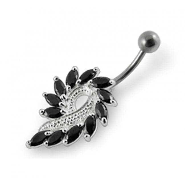925 Sterling Silver Imaginary Jewelled Flower Non-Moving Belly Ring - Monster Piercing