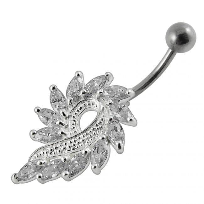 925 Sterling Silver Imaginary Jewelled Flower Non-Moving Belly Ring - Monster Piercing