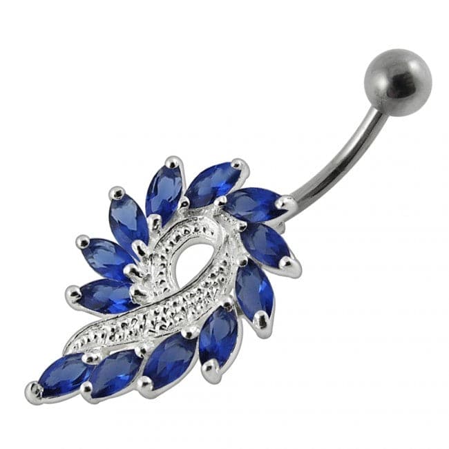 925 Sterling Silver Imaginary Jewelled Flower Non-Moving Belly Ring - Monster Piercing